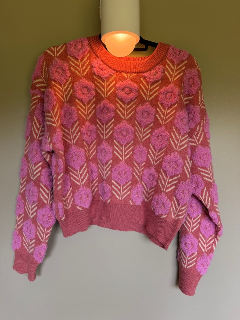 Fable Pink Floral cropped Crewneck Sweater